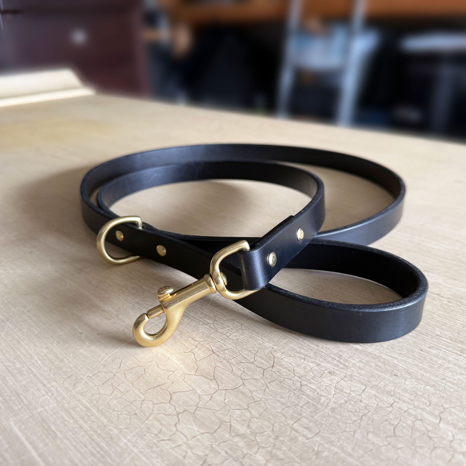 Dog Leash — Black with Brass hardware