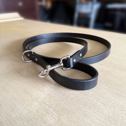 Dog Leash — Black with Silver hardware